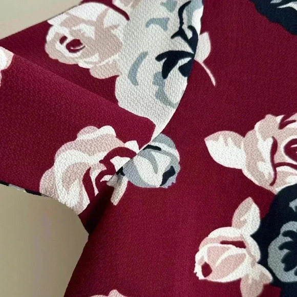 Mud Pie Floral Tunic with V-Neck Lace Up, Wine Berry Color Blouse, Size Small - Picture 5 of 16